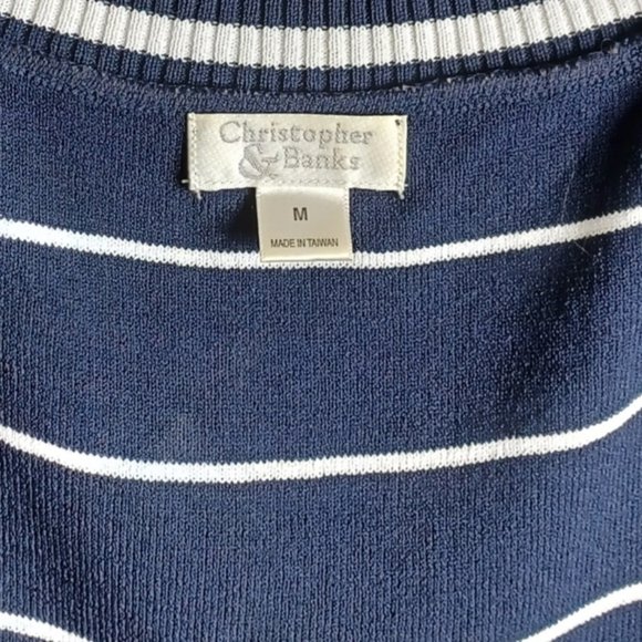 Christopher Banks Womens Striped Sweater Medium Blue White Button Accents - Picture 5 of 5